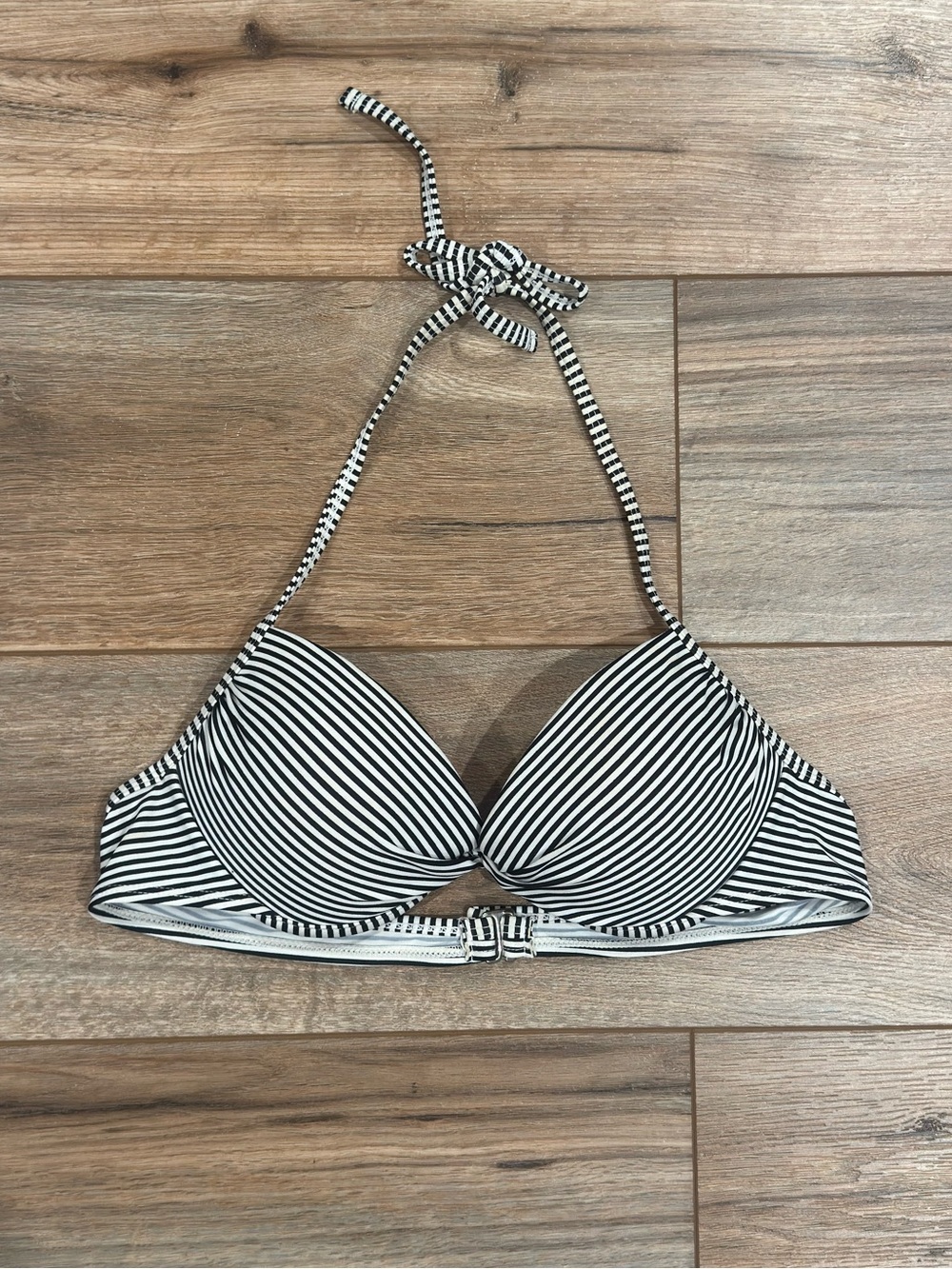 HOT WATER 2000s Y2k Black and White Striped Halter Bikini Top | Size Large